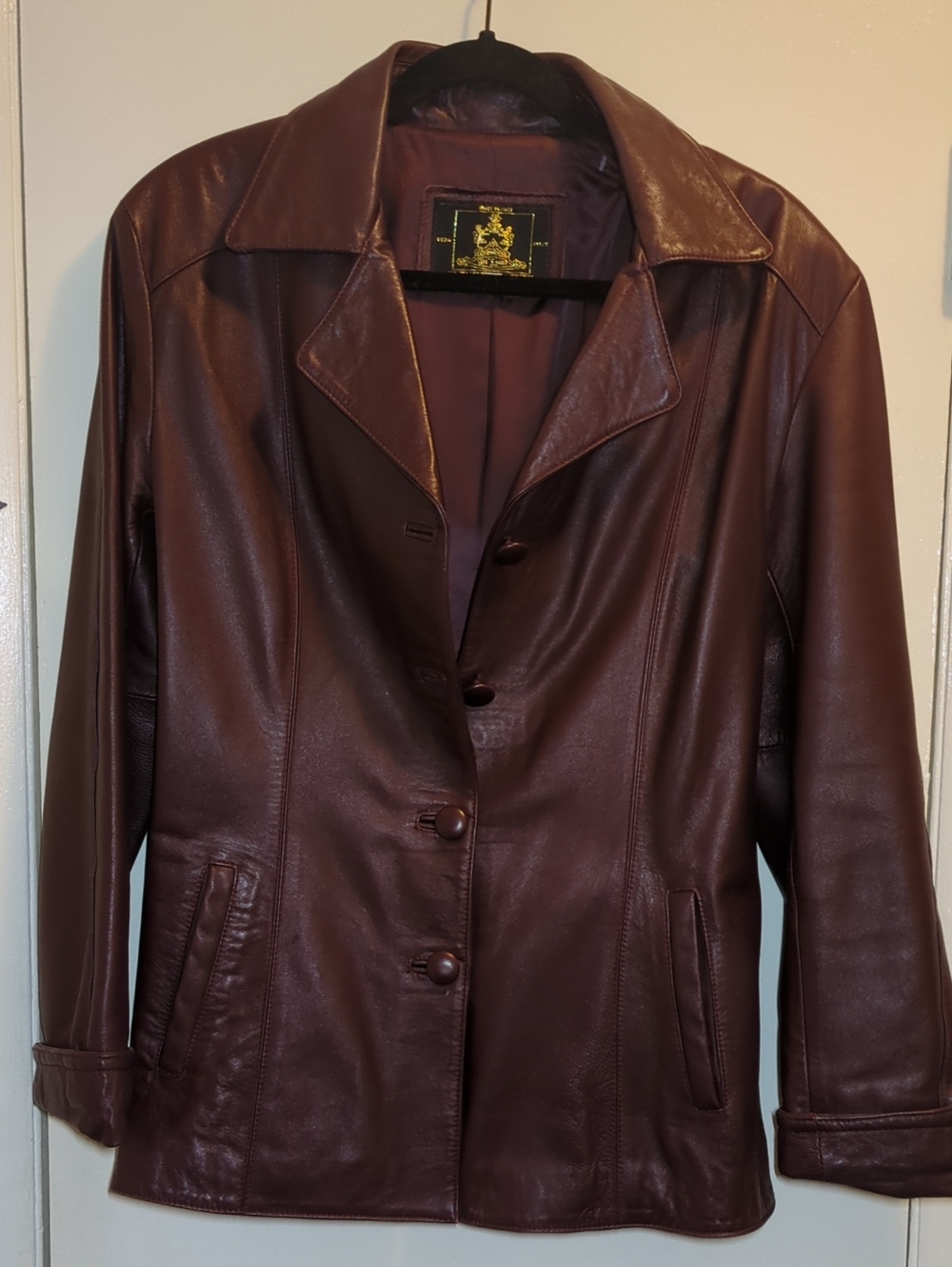 Vintage Vera Pelle Deep Burgundy Leather Button Jacket   Women's Size L $100